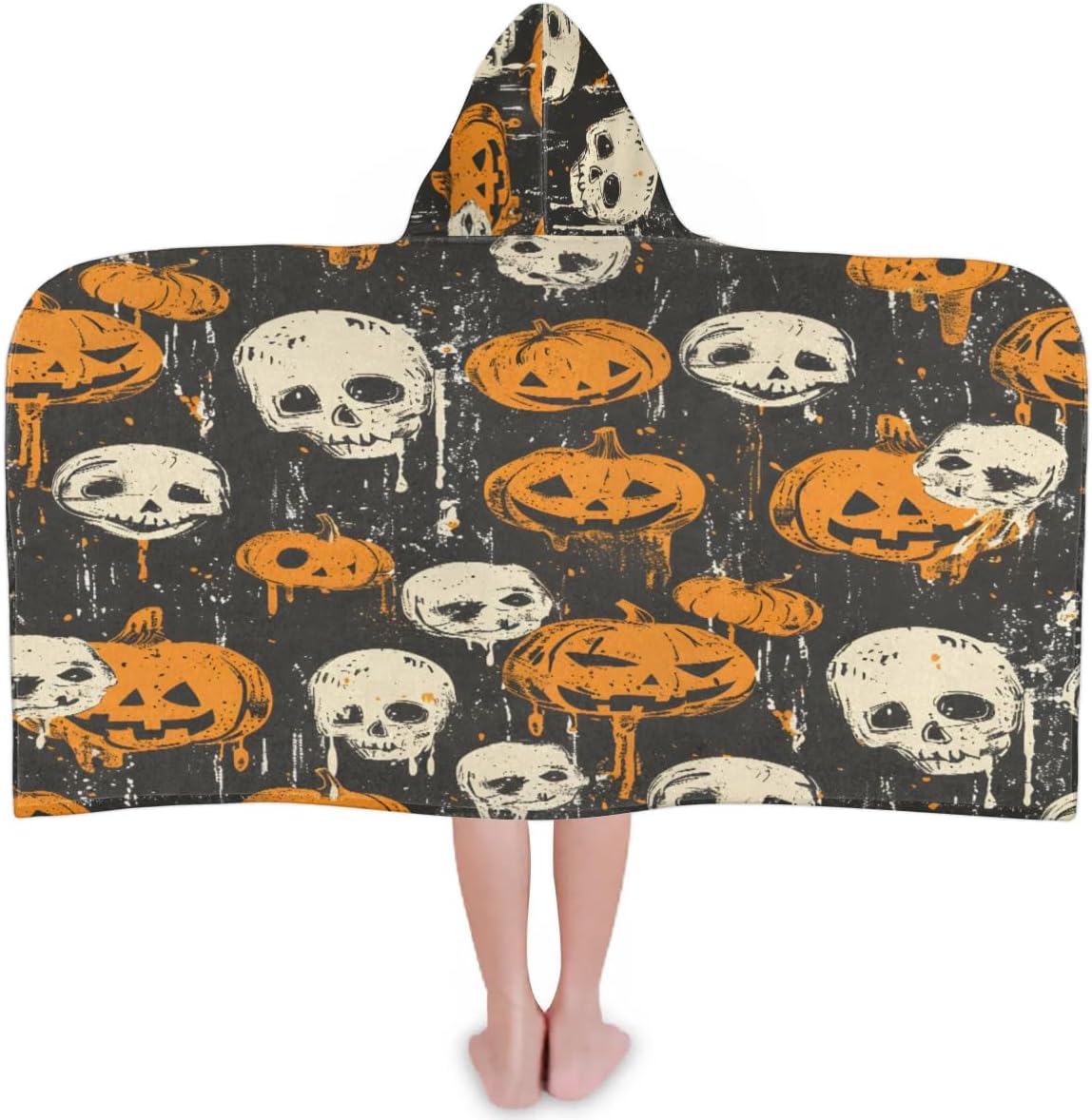 Pardick Kids Bath Towel Abstract Skull Pumpkin Beach Towel with Hood Pool Cover Up for Girls Boys Soft Absorbent Hooded Bath Towel Toddler Towels for Beach, Pool