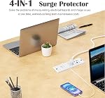 Recessed Power Bar, Embedded Power Strip with 2 AC & 2 USB Ports, 4.92ft Cord, Multi Prise, Surge Protector Smart Power Bar for Dorm Essentials, Home Improvement, Sleek Socket Extension Cord