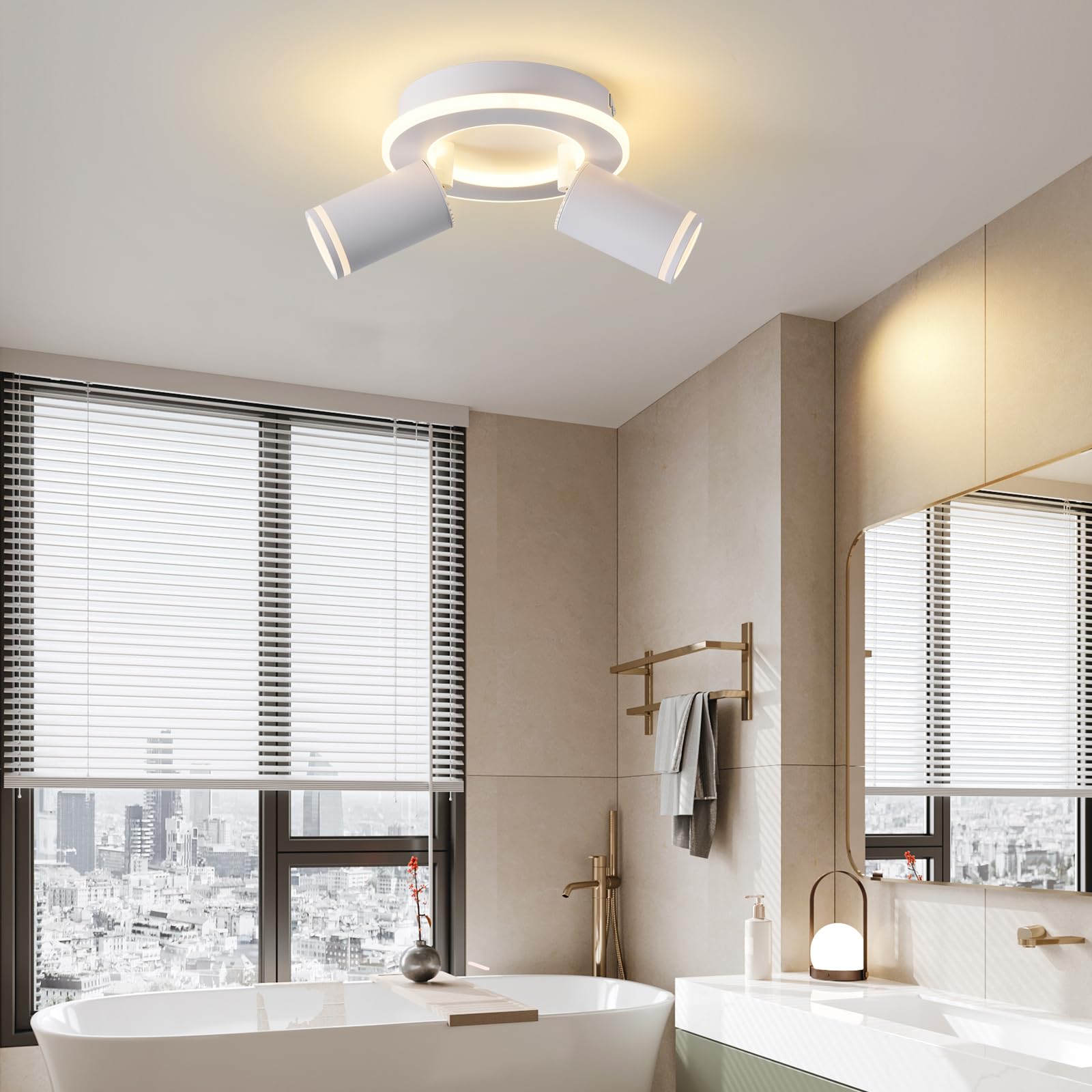 Deckenleuchte 2 Flammig LED Schwenkbar 350° Rund Deckenstrahler 15W+2x5W GU10 3000K Warmweiß Modern