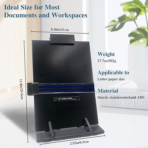 Miniatura 7 de Keenjorika Soporte para libro de documentos de escritorio con 7 posiciones ajustables, soporte de documentos negro para escritorio, soporte de copia