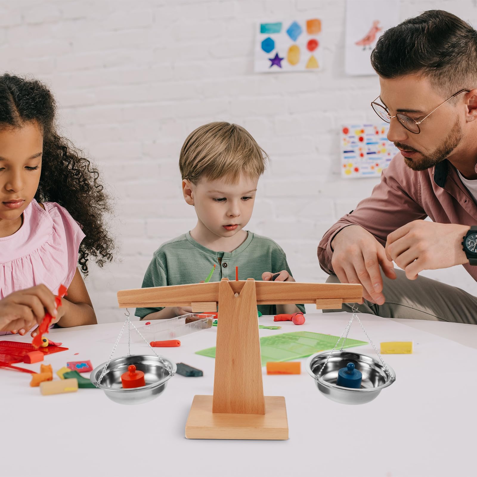ifundom 1 Juego de balanza de Madera de Juguete para niños - Balanza educativa con Plato Giratorio - Juguete Stem para preescolares y niños pequeños