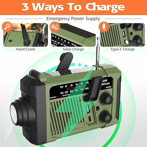 Miniatura 4 de Radio meteorológica de emergencia (modelo P96) AM FM, Solarmanivelacarga USB, funciona con pilas, alarma SOSlinternalámpara LED para emergencia al