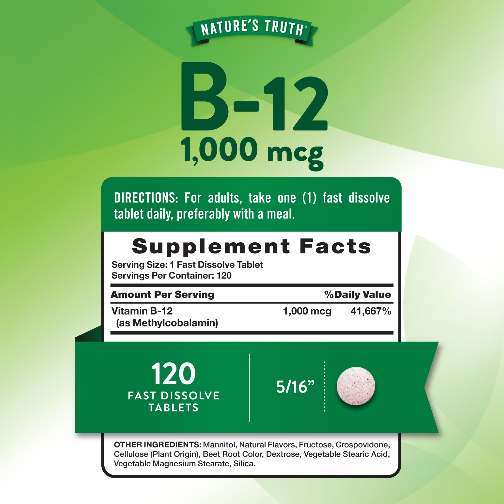 Nature's Truth B12 Vitamin Sublingual Tablets | 1000 mcg | 120 Count — Amazon image 2