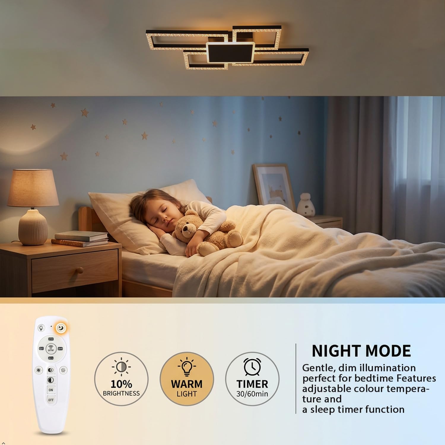 Kwadratowa Lampa Sufitowa LED 75W Czarna z Regulacją Jasności 5 głowic