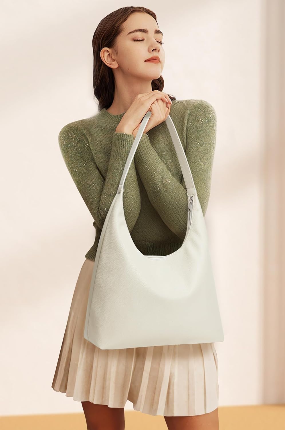 KALIDI Casual Tote Bag Vegan Leather Hobo Zipper Work Bag Weekender Shoulder for Women Shoulder Travel Purse - Image 2