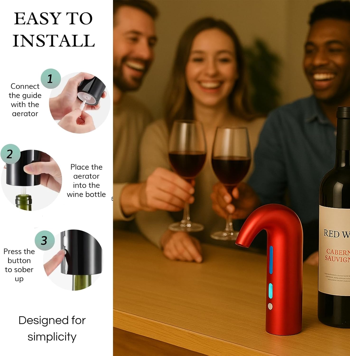 Electric Wine Aerator Dispenser - Portable Premium Opener Accessory for Red & White Wines - Touch Activated Aeration for Spirits - Spout Pourer - Beginner and Enthusiast Gift (RED)