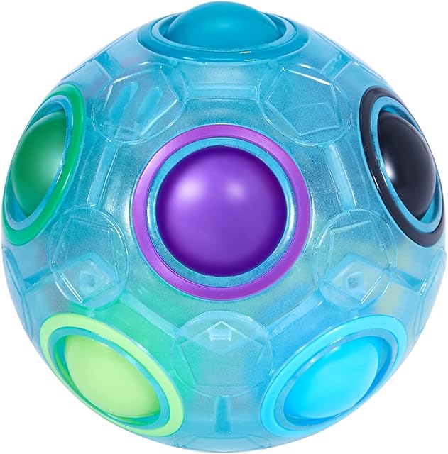 ROXENDA Magiczna Rainbow Ball z 12 Dziurami, Umiejętnościami Puzzle Gra - Heaser brain & Fidget Piłka dla dzieci od 6 lat (Niebieski)
