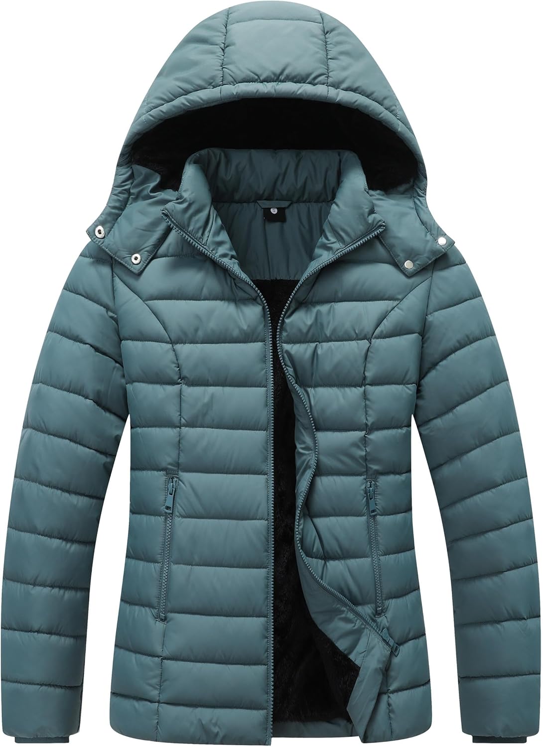 Women's Quilted Down Coat Waterproof Warm Thicken Flannel Lined with Detachable Hood Windproof Winter Puffer Jacket