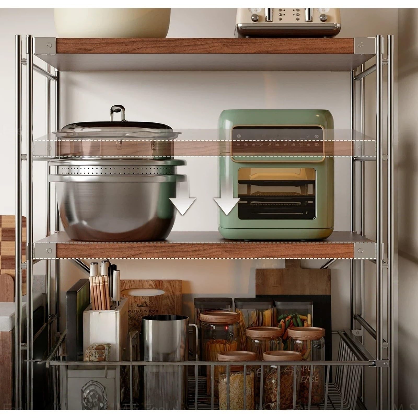 Pranzo Carrello multiuso con rotelle for cucina, mobile a più livelli