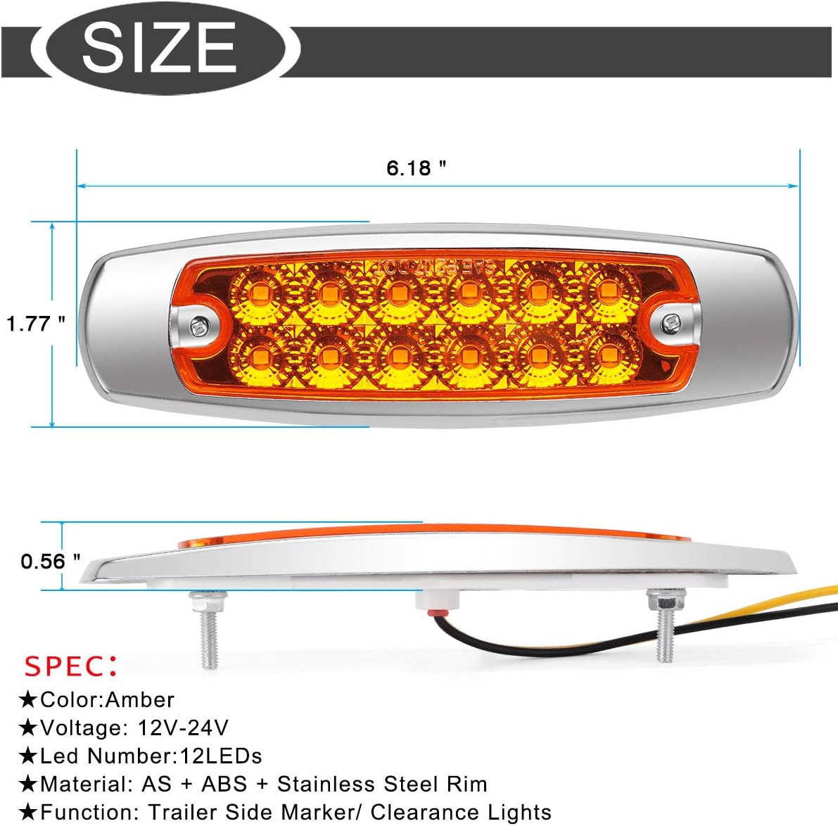 YITAMOTOR Trailer Marker Lights, 2pcs Trailer Front Rear Mount LED Side Marker Lights, Sealed & waterproof Trailer Clearance Lights