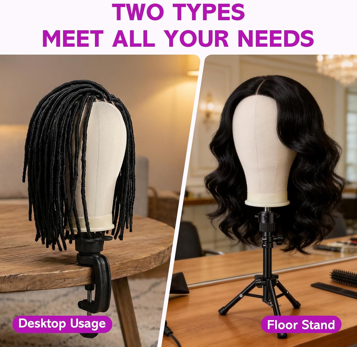 Wig Stand - Wig Stand with Head Canvas Wig Head Mannequin Head for Heavy Wigs, Wig Head Stand Manikin Head Wig Head for Wigs Making Display Styling(Wig not included), Wig Stand Tripod Height Adjustable