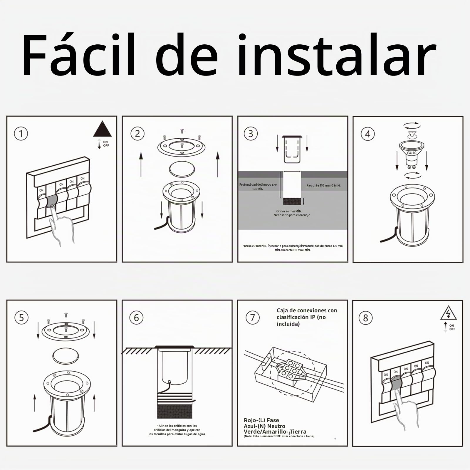 YindaLux 4x Foco empotrables led exterior suelo para GU10 230V, IP67 Impermeable Foco Empotrado en Suelo para Camino Jardín Pasarela Patio Piscina sobre el suelo, Redondo, Negro(sin bombilla)