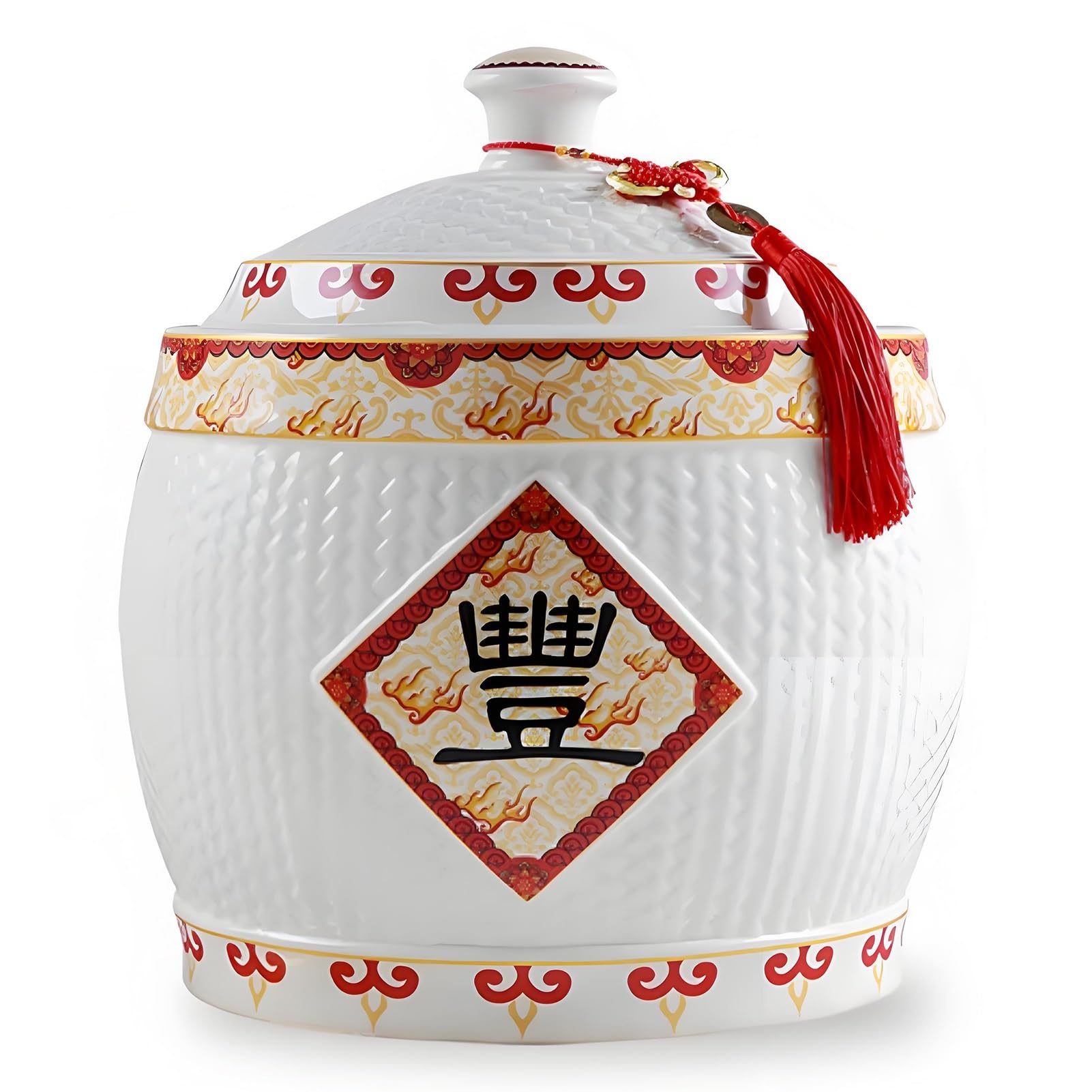 YVYKFZD Tanque de Arroz de Cerámica, Botes Cocina Almacenaje clásico, Recipientes for Alimentos Caja de Almacenamiento de Arroz con tapa, Recipientes for Cereales de cocina, for harina, nueces(White B