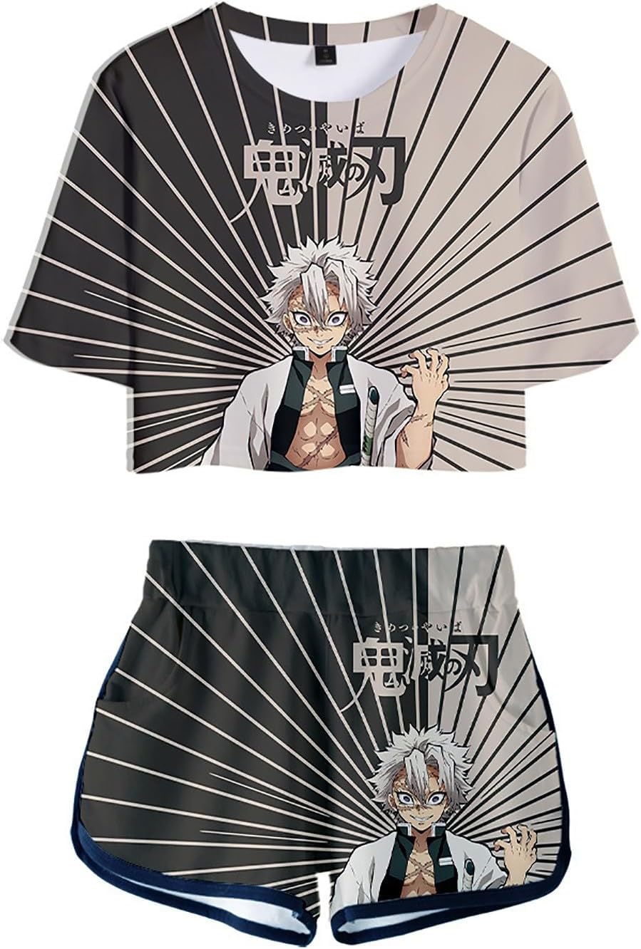 Anime Crop Top T Shirt and Shorts Set Women’s...