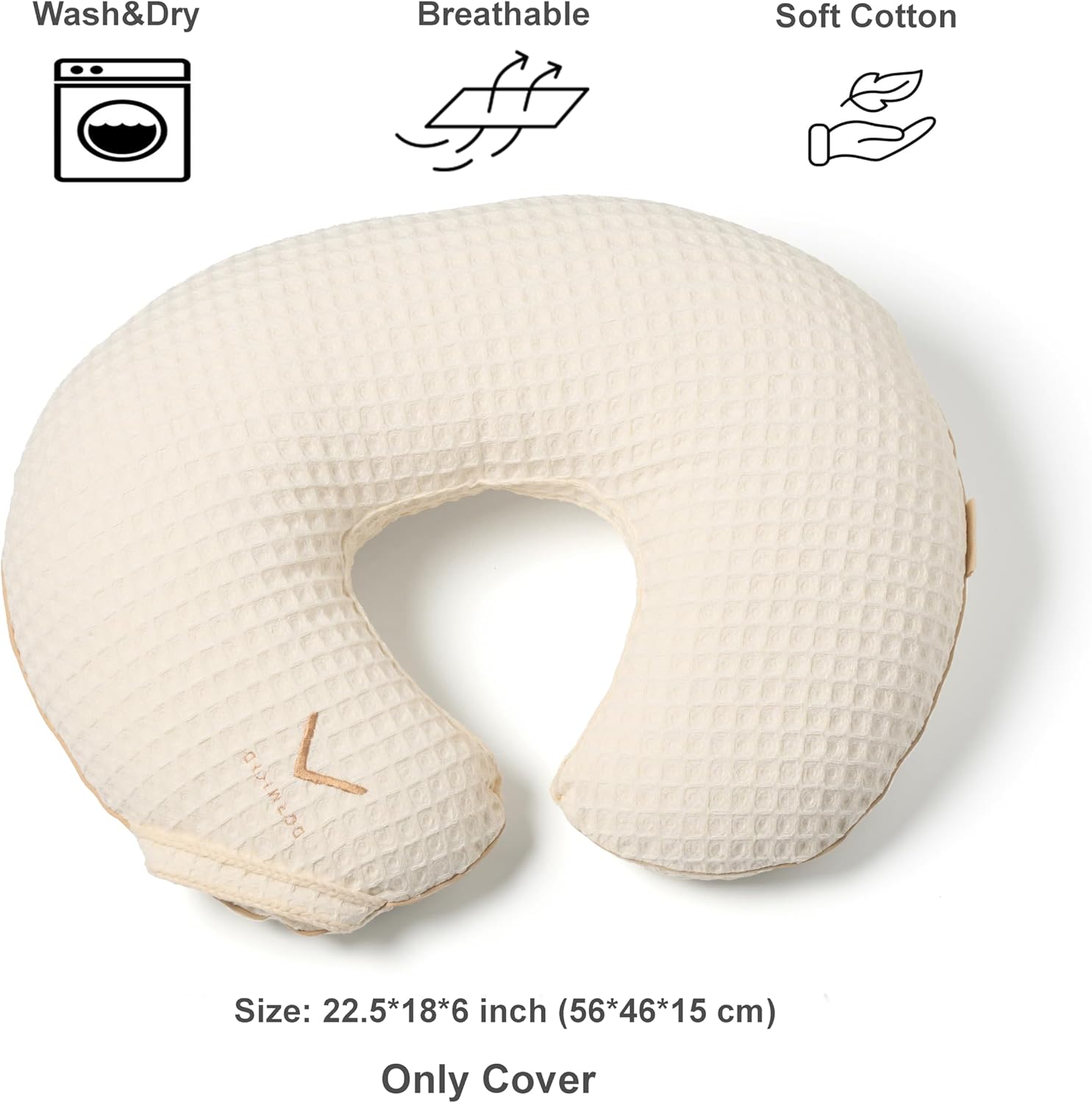 Organic Cover for Nursing Pillow • Premium Quality 100% Cotton Oeko-Tex Standard • Case for Breastfeeding and Bottle Feeding Pillow • Soft and Breathable • Only Cover (Cream Waffle)