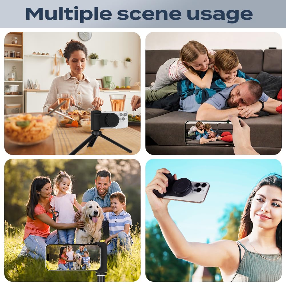 HOTUT Handgirp magnétique pour téléphone portable avec télécommande Bluetooth, appareil photo pour téléphone portable, appareil photo, selfie, trépied avec lumière et miroir, pour iPhone et