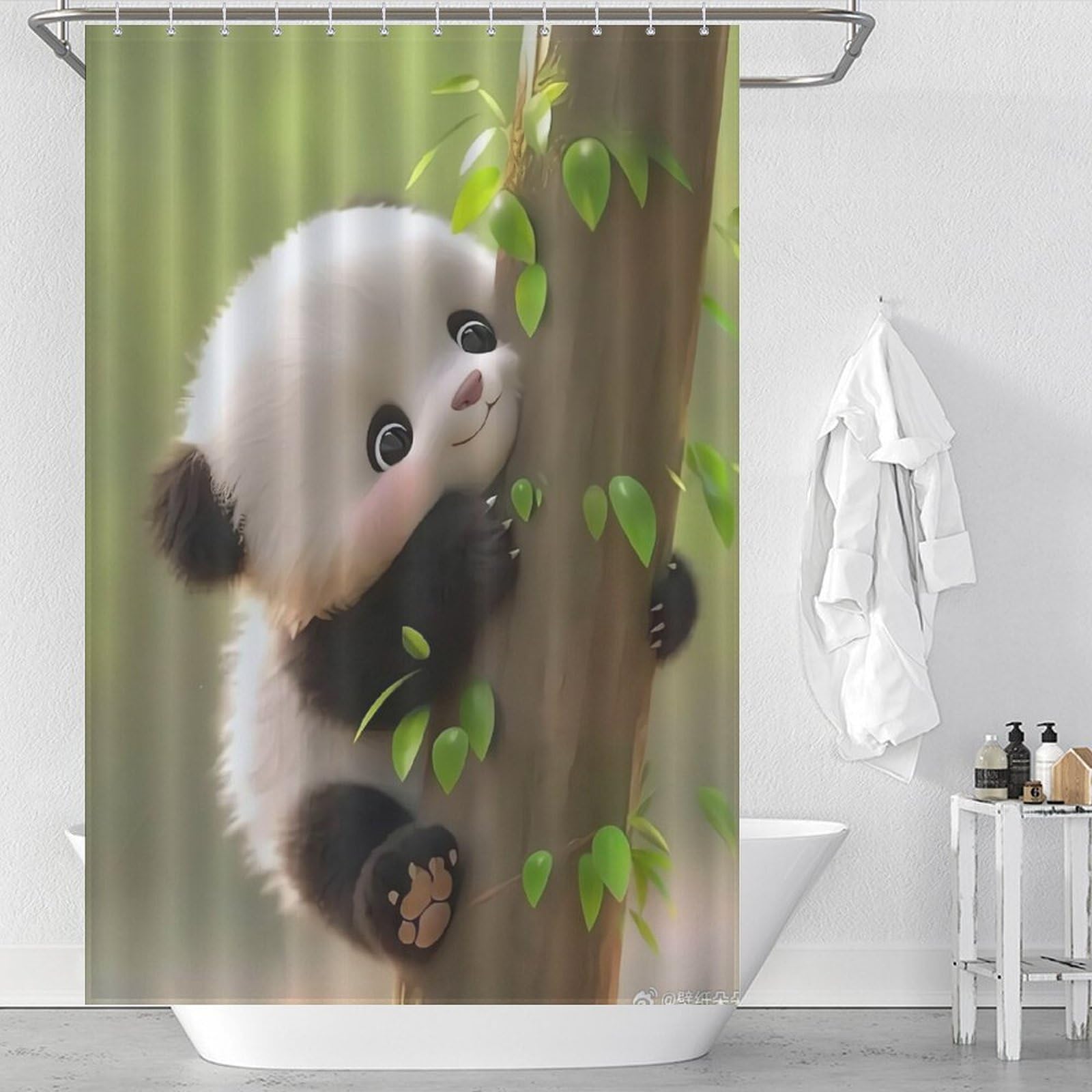 Rideau de douche panda rideau de baignoire imperméable salle de bain 48x72In