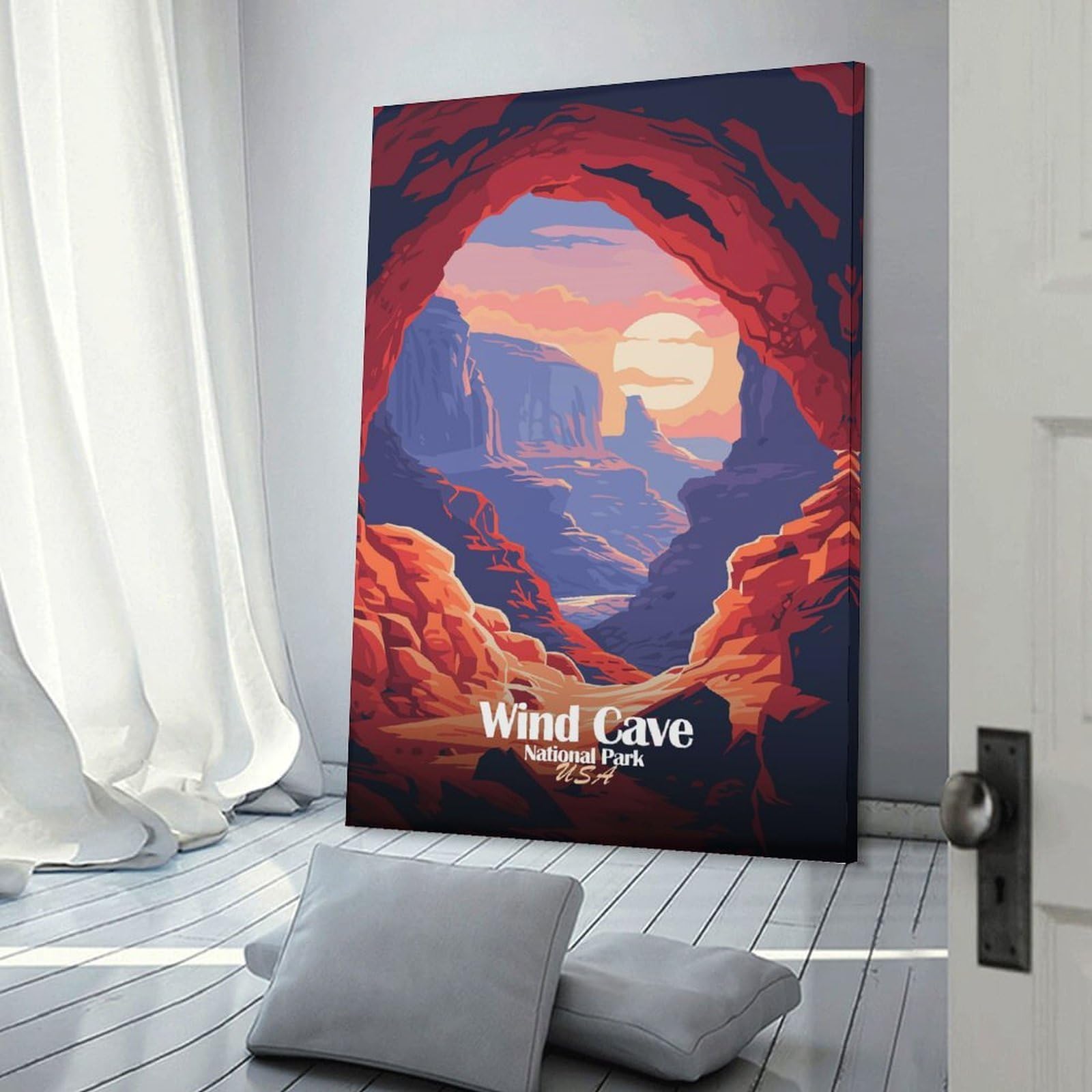 Junmoney Wind Cave National Park Illustration Hanging Wall Art, 24x36inch(60x90cm), for New Homes, Bedrooms Or Workspaces, Thoughtful Wall Decor for Art Lovers