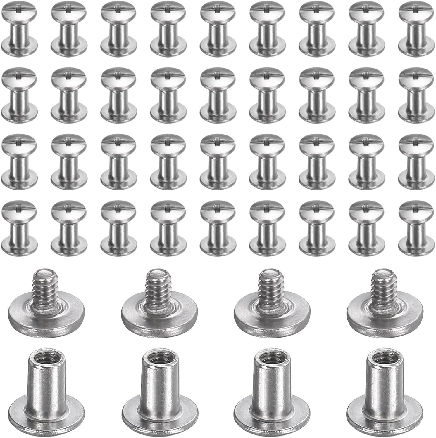 HARFINGTON 40set Chicago Screw M2x5mm 3mm Length Metal Phillips Nail Rivet Stud Bolts Rivets Binding Post Screw for DIY Leather Belt Bag Craft Bookbinding, Silver