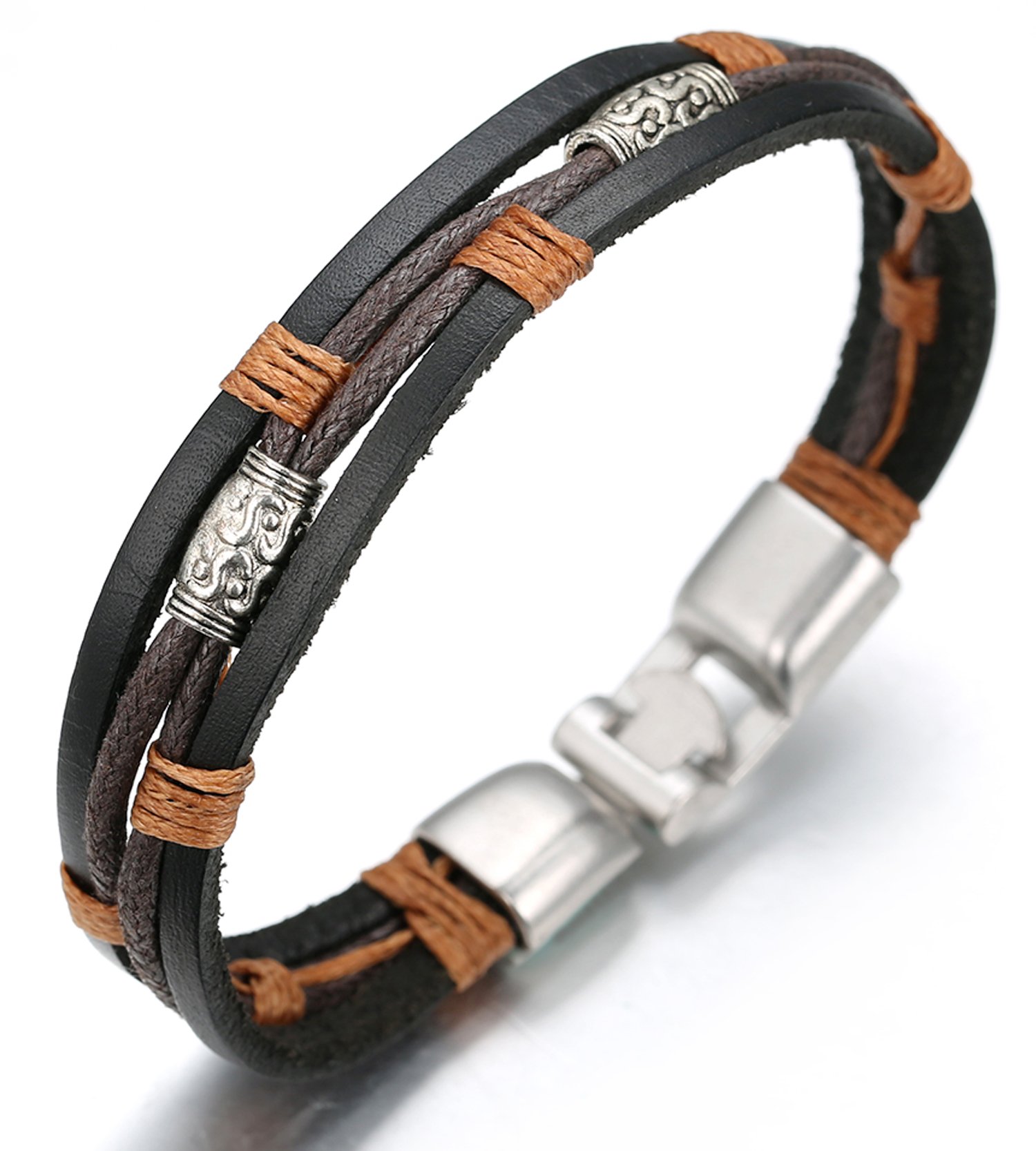 Halukakah Herren-Armband Aus Echtleder Schwarz - Handgefertigt Mit Magnetverschluss, Größe Verstellbar 21,5-23 Cm