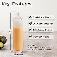 Vista 2 de Restaurantware Botella de plástico transparente FIFO de 16 onzas con tapa de repuesto y punta de dispensación de precisión, ideal para restaurantes