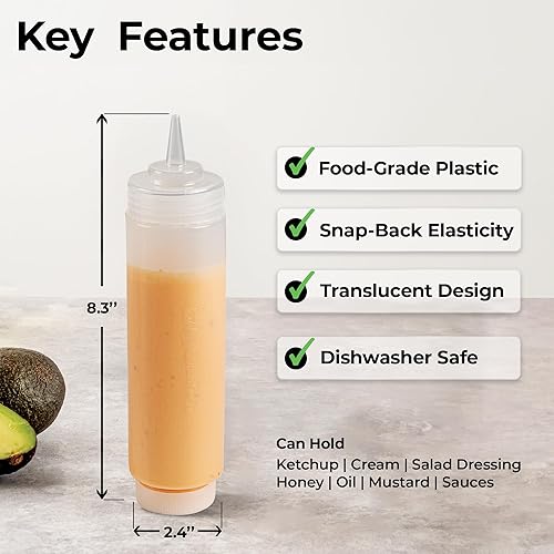 Miniatura 2 de Restaurantware Botella de plástico transparente FIFO de 16 onzas con tapa de repuesto y punta de dispensación de precisión, ideal para restaurantes,