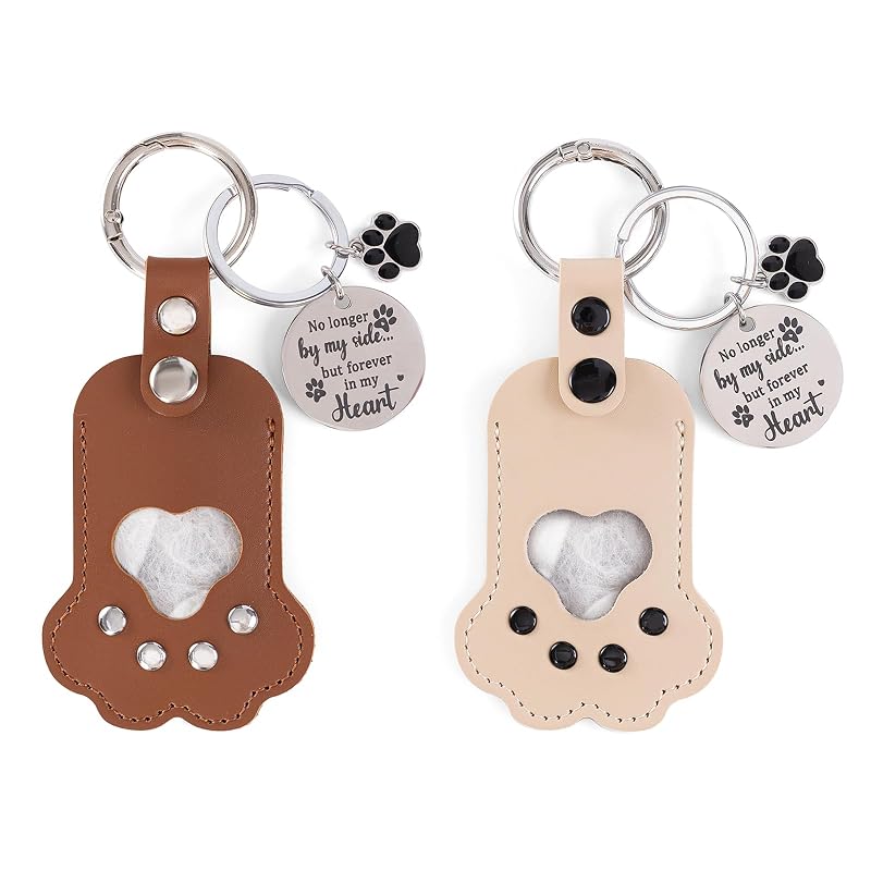 Chaveiro memorial para cães e gatos em couro com formato de patinha iSamzan, Pacote com 2