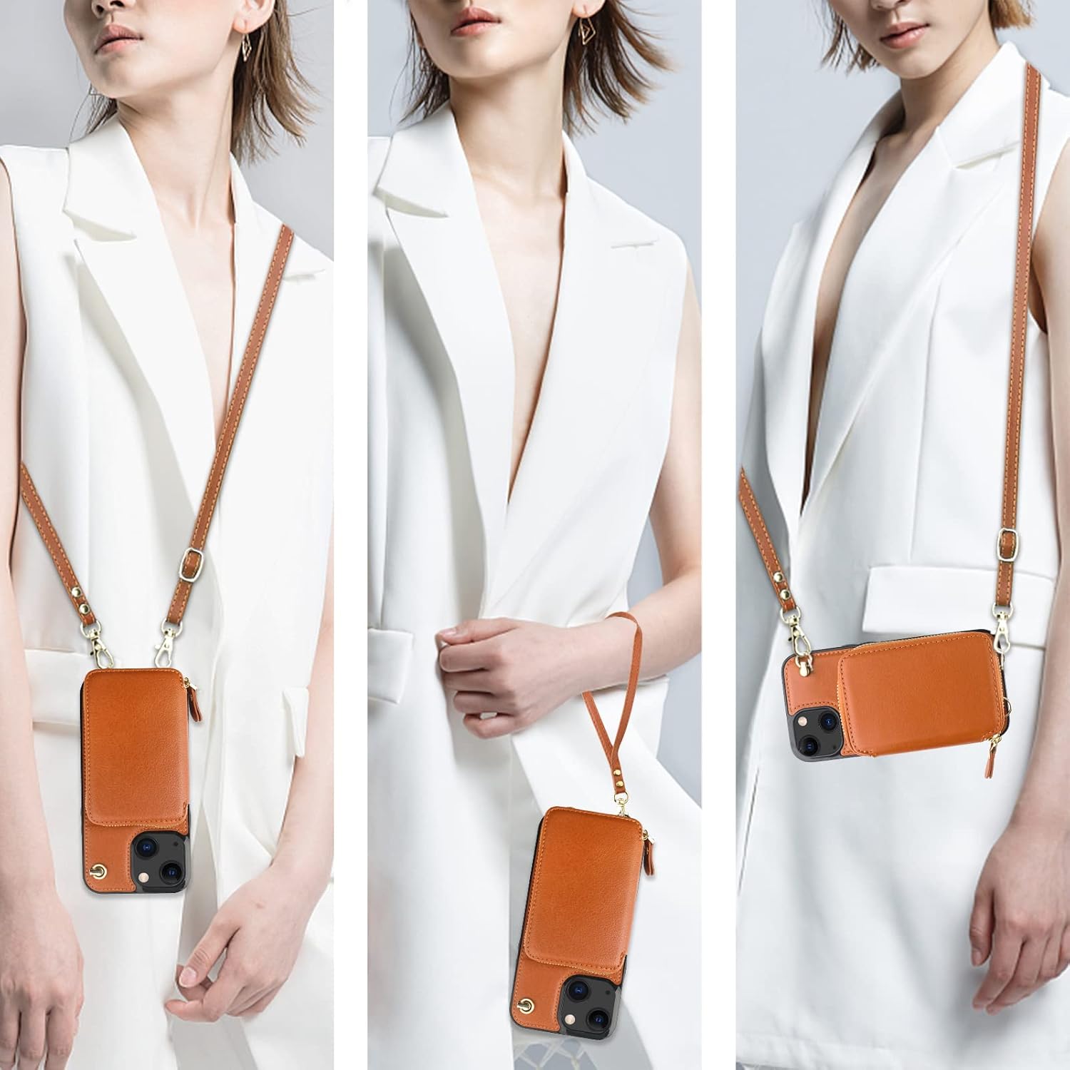 Bocasal A Multi Slots Crossbody Wallet Case for iPhone 13 + A Slim Leather Case for AirPods Pro