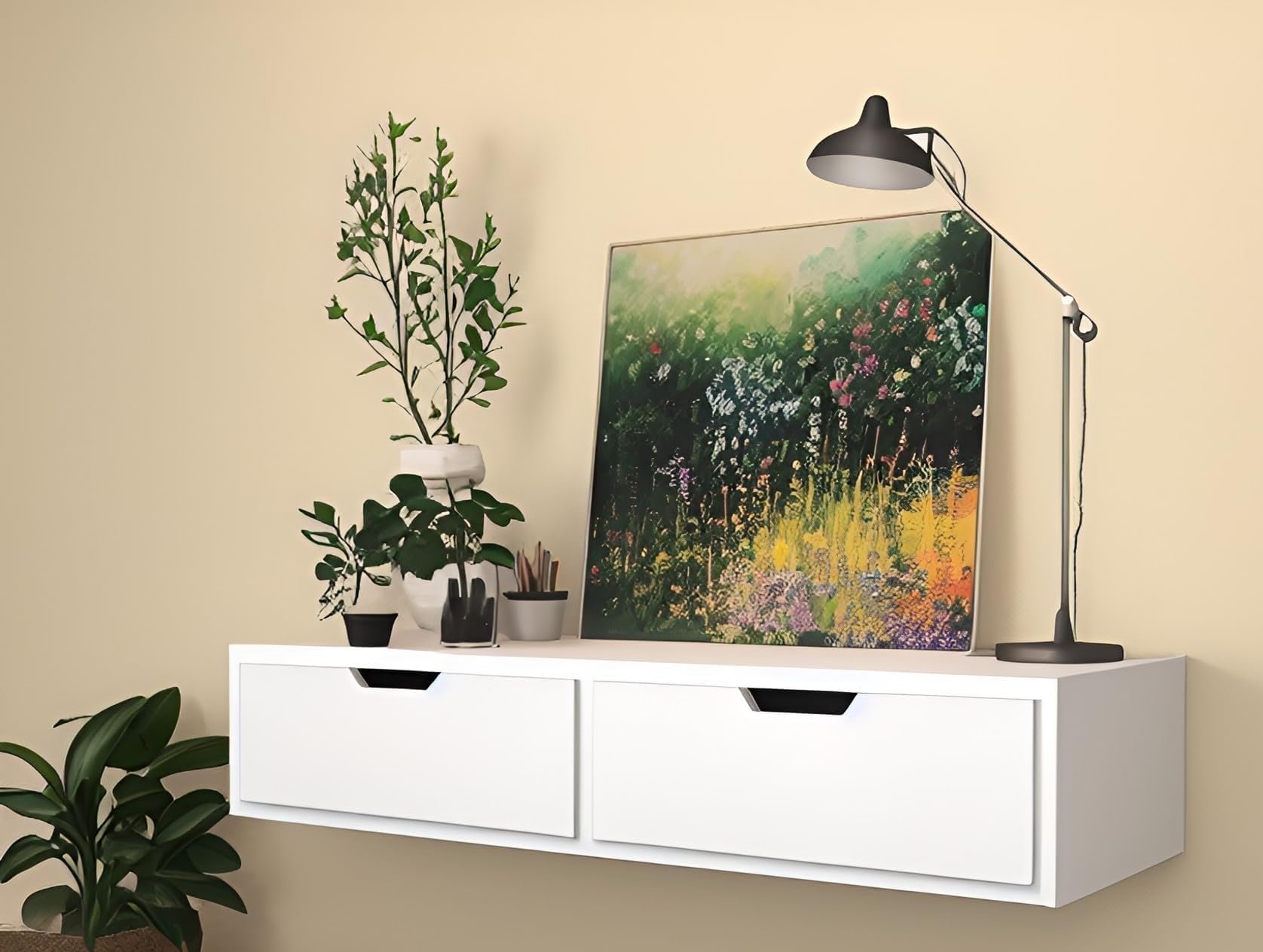 Dime Store Wall Mount Floating Wall Shelf with Drawer for Living Room Home Bedroom and Home Decorative Items Storage Shelf (White)