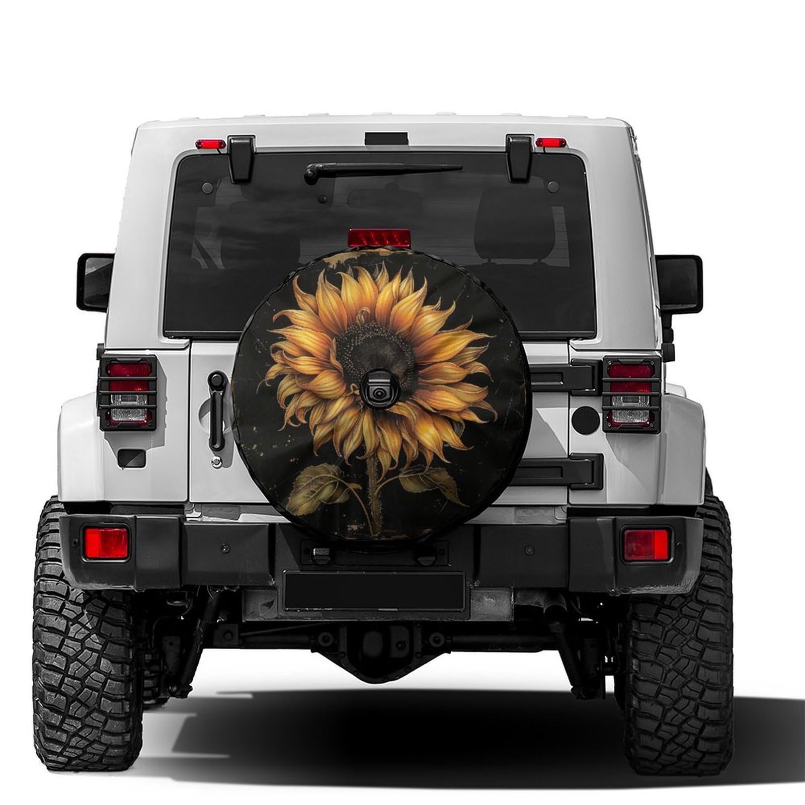 Dujiea Vintage Sunflower Spare Tire Cover with Backup Camera Hole, Universal Wheel Tire Cover Tire Protectors for Trailer RV Van SUV Truck Camper and Many Vehicle 17inch