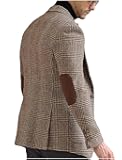 Men's Tweed Blazer Suit Jacket with Elbow Patches Autumn Blazer Male Short Vintage Trench Coat