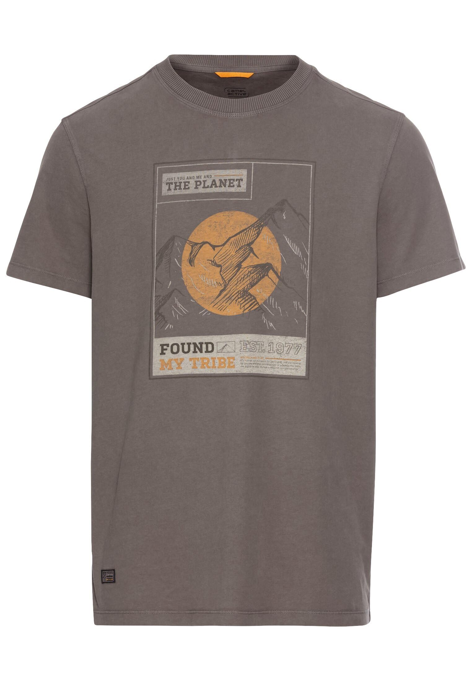 camel active Men's T-Shirt with Print Made from Sustainable Organic Cotton, Gray, M