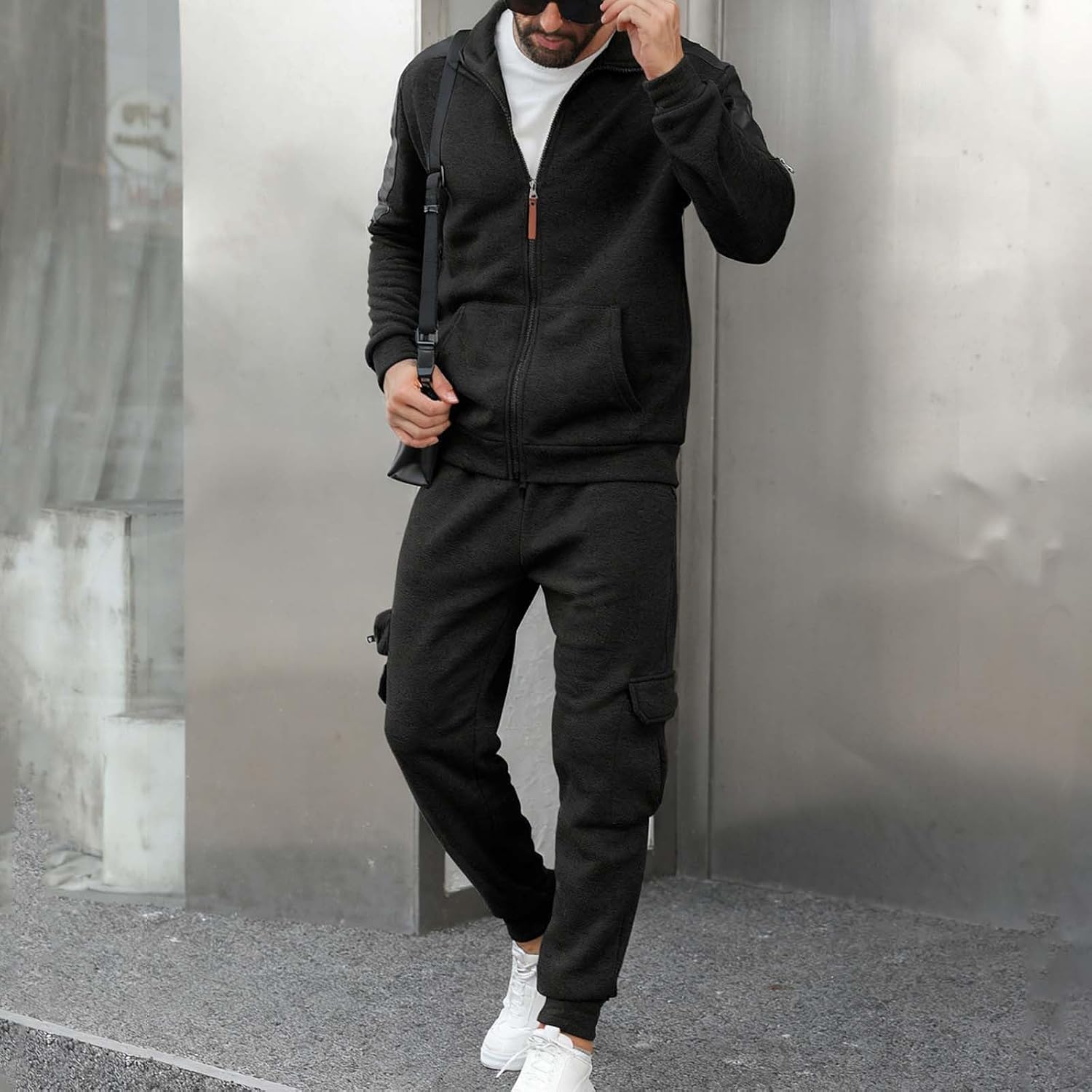 Cambkatl Tracksuit for Men Zip Up Sweatshirt Jackets & Cargo Sweatpants 2 Piece Jogging Suit Workout Outfits with Pockets