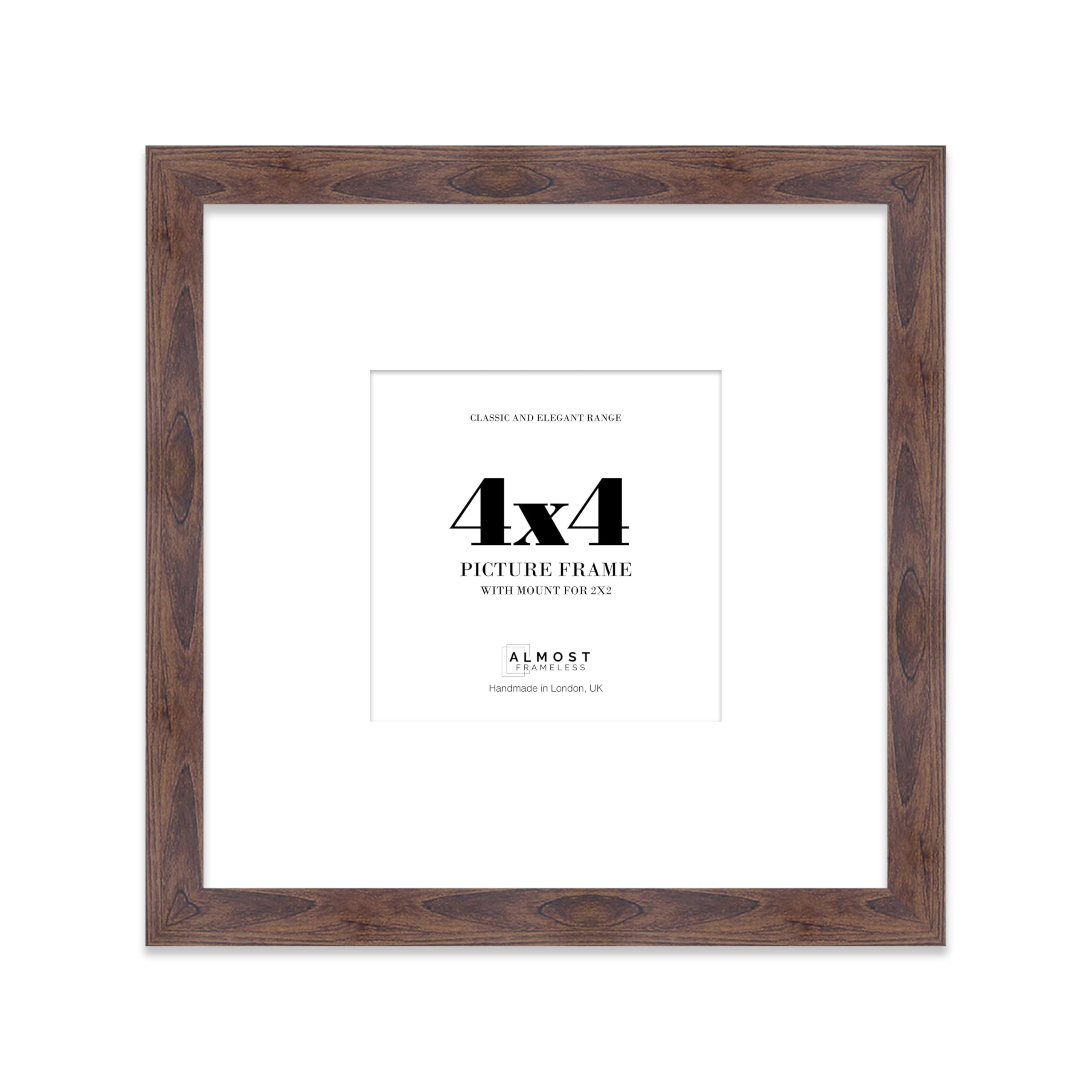 4x4 Walnut Picture Frame with Mount for 2x2 Photos, Prints - Modern Square Wall Frame, 1 Pack