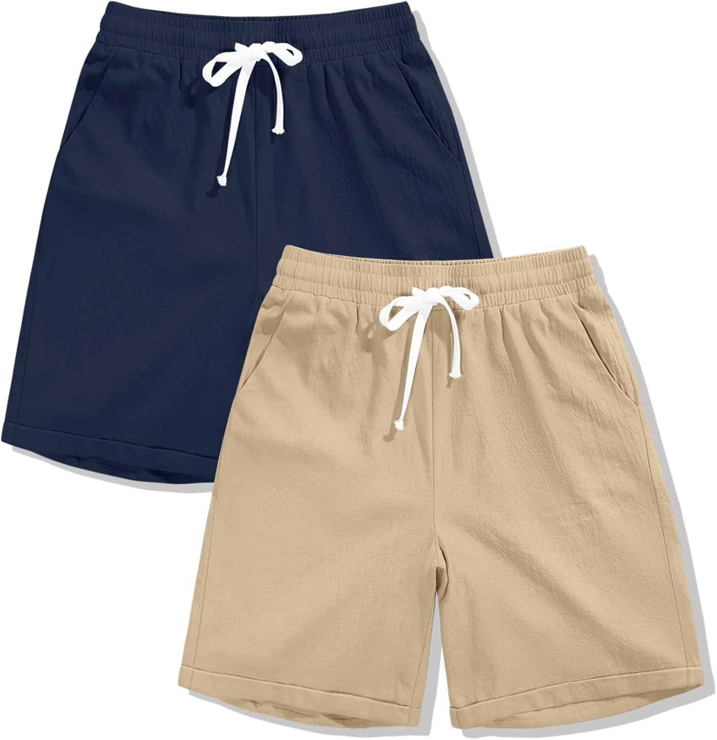 Ficerd 2 Pack Men's Linen Shorts Casual Elastic Waist Drawstring Stretch Summer Beach Vacation Wear with Pockets - Image 2