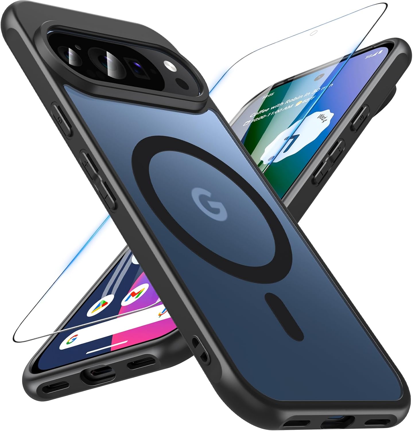 OWKEY for Google Pixel 10/10 Pro Case Compatible Magsafe with Tempered Glass, [Shockproof Military] Magnetic Translucent Slim Bumper Cover Protective Phone Case for Pixel 10/Pixel 10 Pro, Black Black-Pixel 10/Pixel 10 Pro Pixel 10/Pxiel 10 Pro