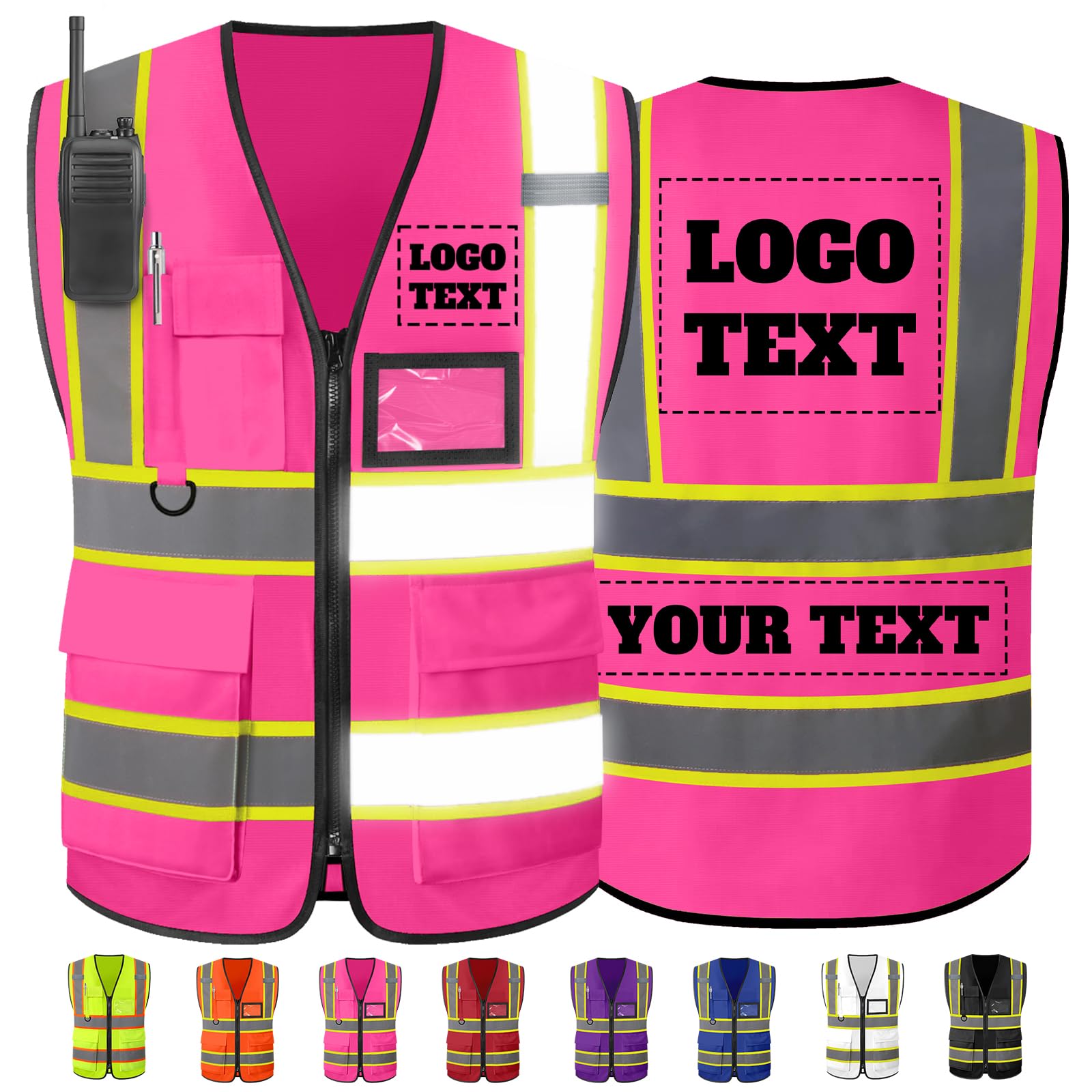 Custom Safety Vest High Visibility Reflective Vests with Logo Pockets Men Women Customize 2 two tone Work Vest Construction