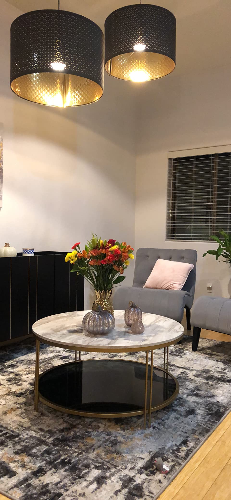 45/mo Finance LALUZ Round Coffee Table, Faux Marble Coffee Table for