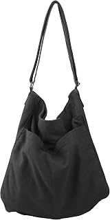 GEMIU Canvas Hobo Bags for Women and Men Large Crossbody Tote Bags with Muti-Pockets and Zipper Travel Work Black