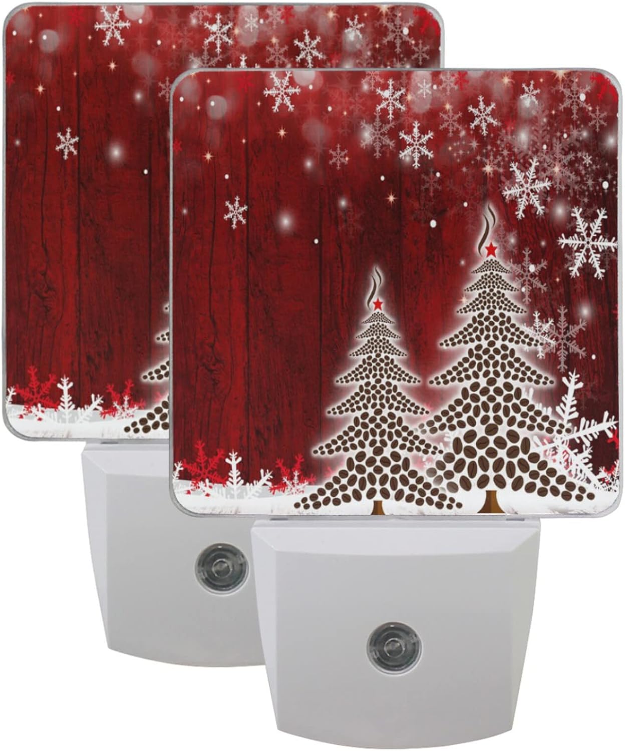 Xmas Christmas Tree Night Light Winter Snowflakes Nightlights Plug in LED Nightlight Set of 2 Auto Dusk to Dawn Sensor Lamp for Bedroom Bathroom Kitchen Hallway Stairs