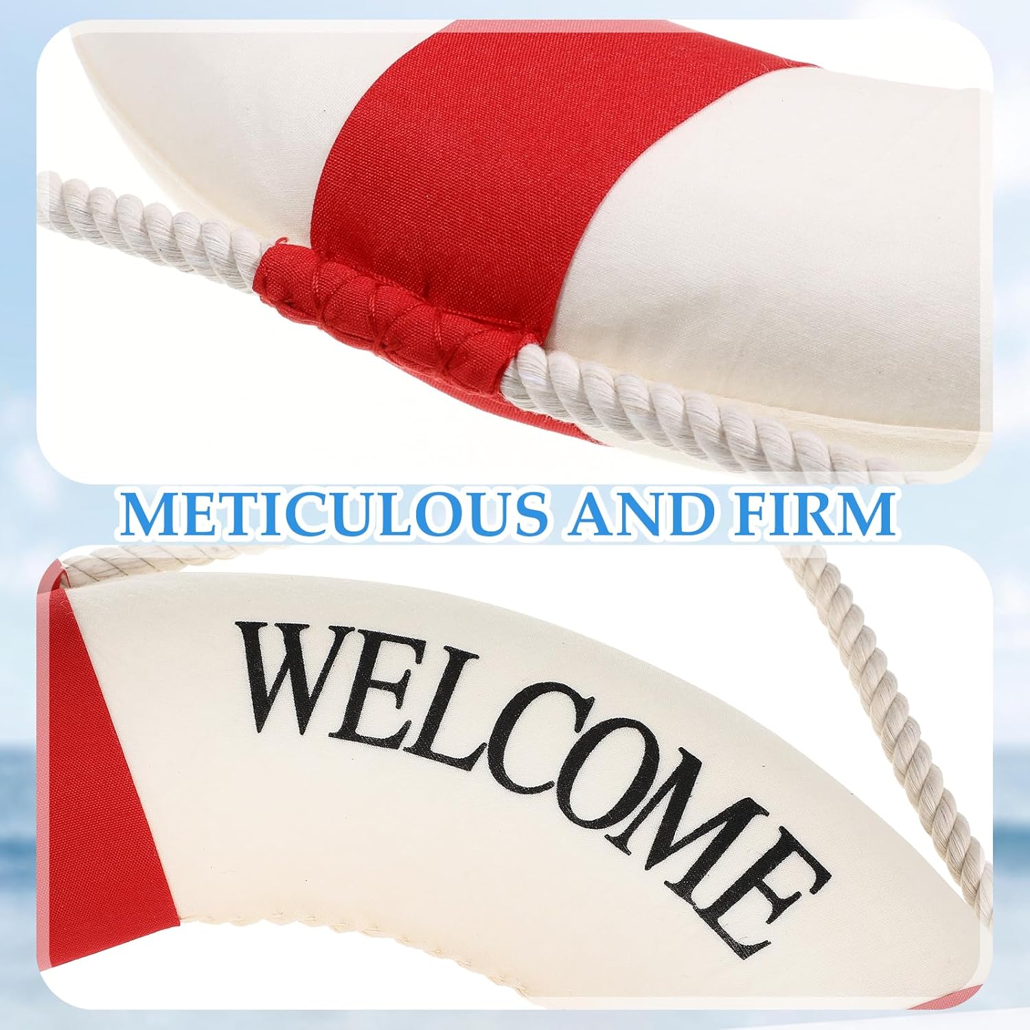 Veemoon Life Ring Welcome Decoration, Nautical Life Ring Wall Art Hanging Buoy Ornament Beach Party Decoration Mediterranean for Home Office Party Store, Red (13” L, 2”H)