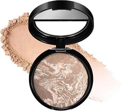 Pressed Face Powder Compact, Marbled Taupe Beige, Matte Finish, 1 Count