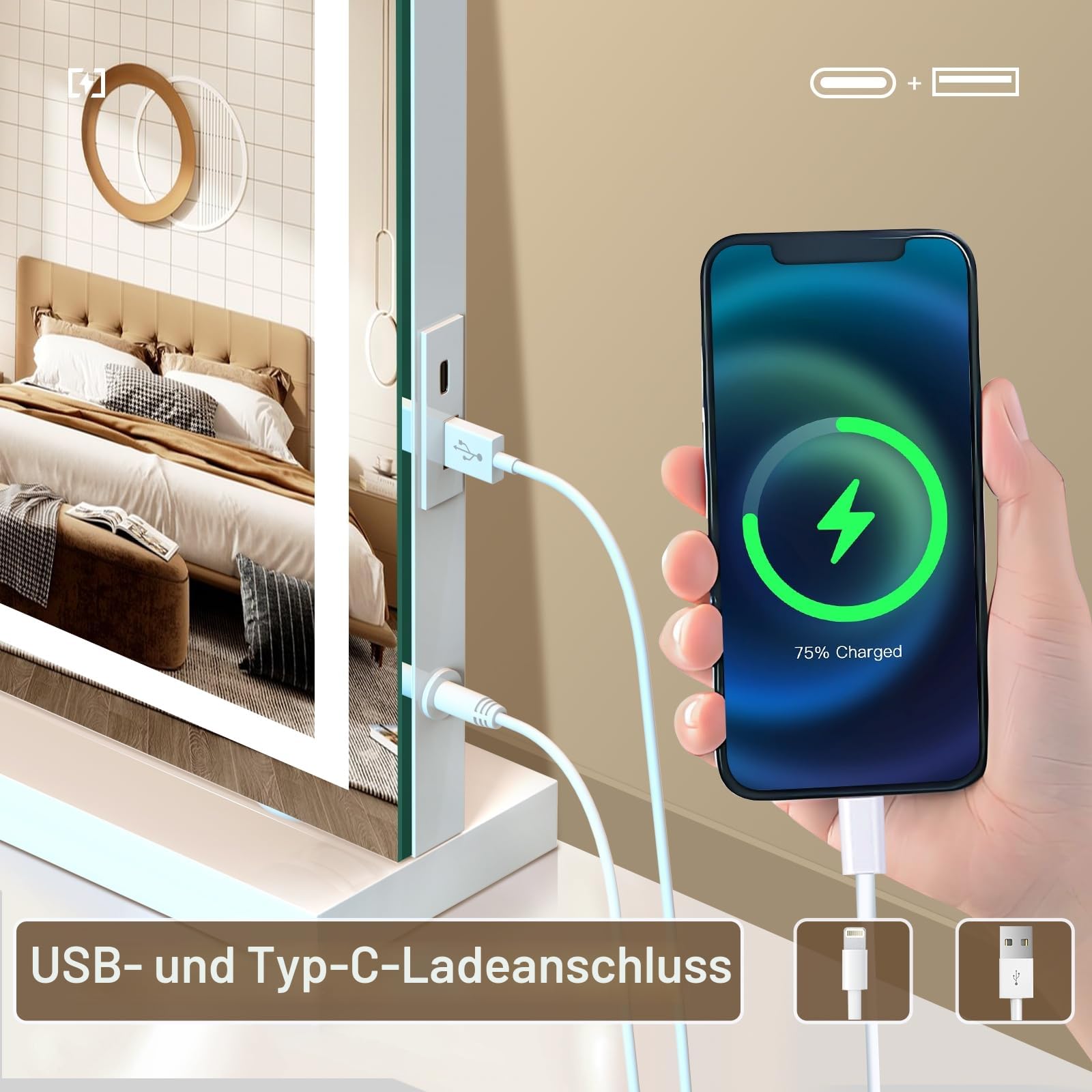 halumao Schminkspiegel mit Beleuchtung, 58 x 48 cm Hollywood schminktisch Spiegel mit Beleuchtung, 3 Modi Dimmbar Tischspiegel mit Touch-Schalter