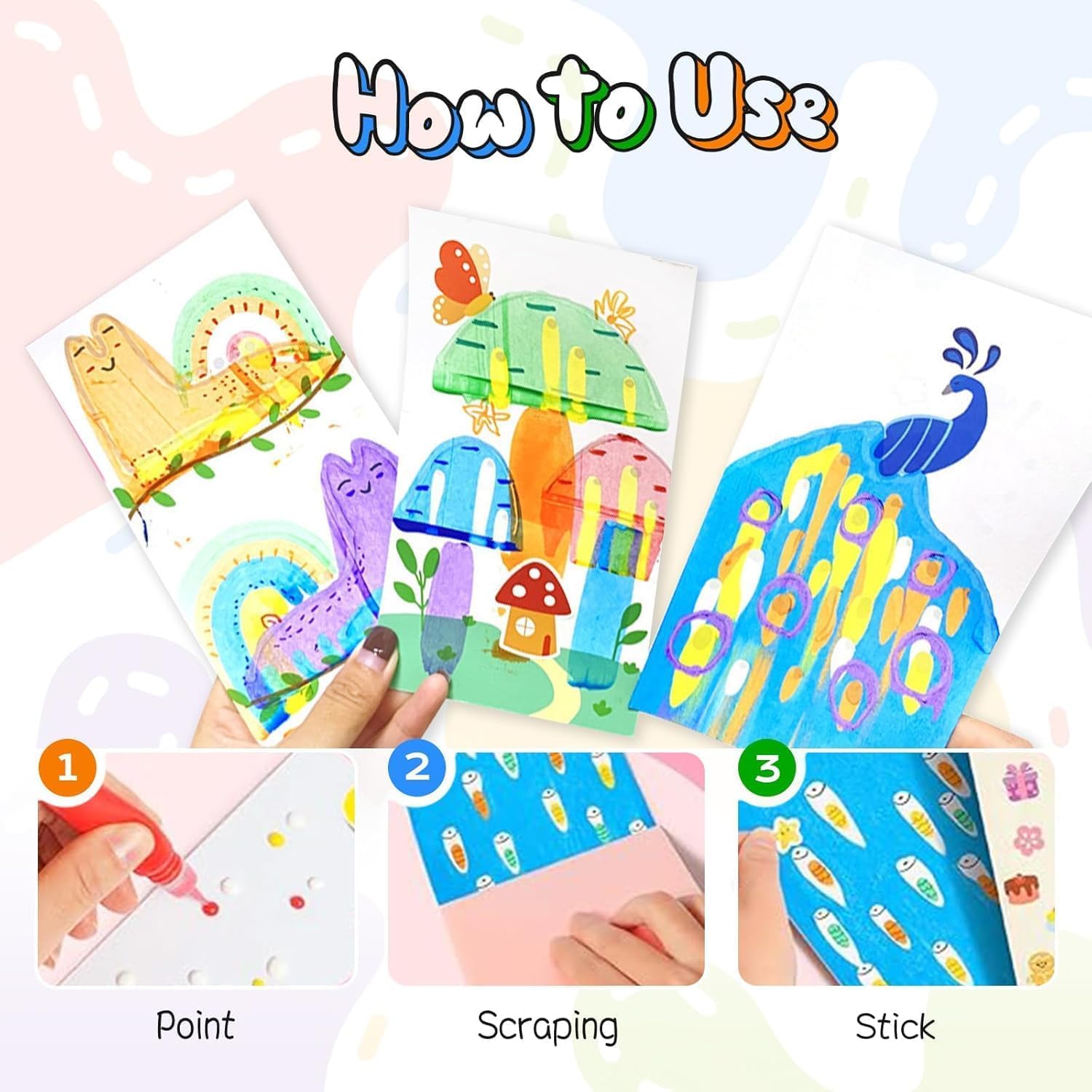 Rainbow Squeeze Art Kit, 2026 Upgrade Magic Rainbow Scratch Paper Art Set, Creative Squeegee Painting Kit DIY Postcards Scratch Art Party Favors Novelty Birthday Gifts (3)