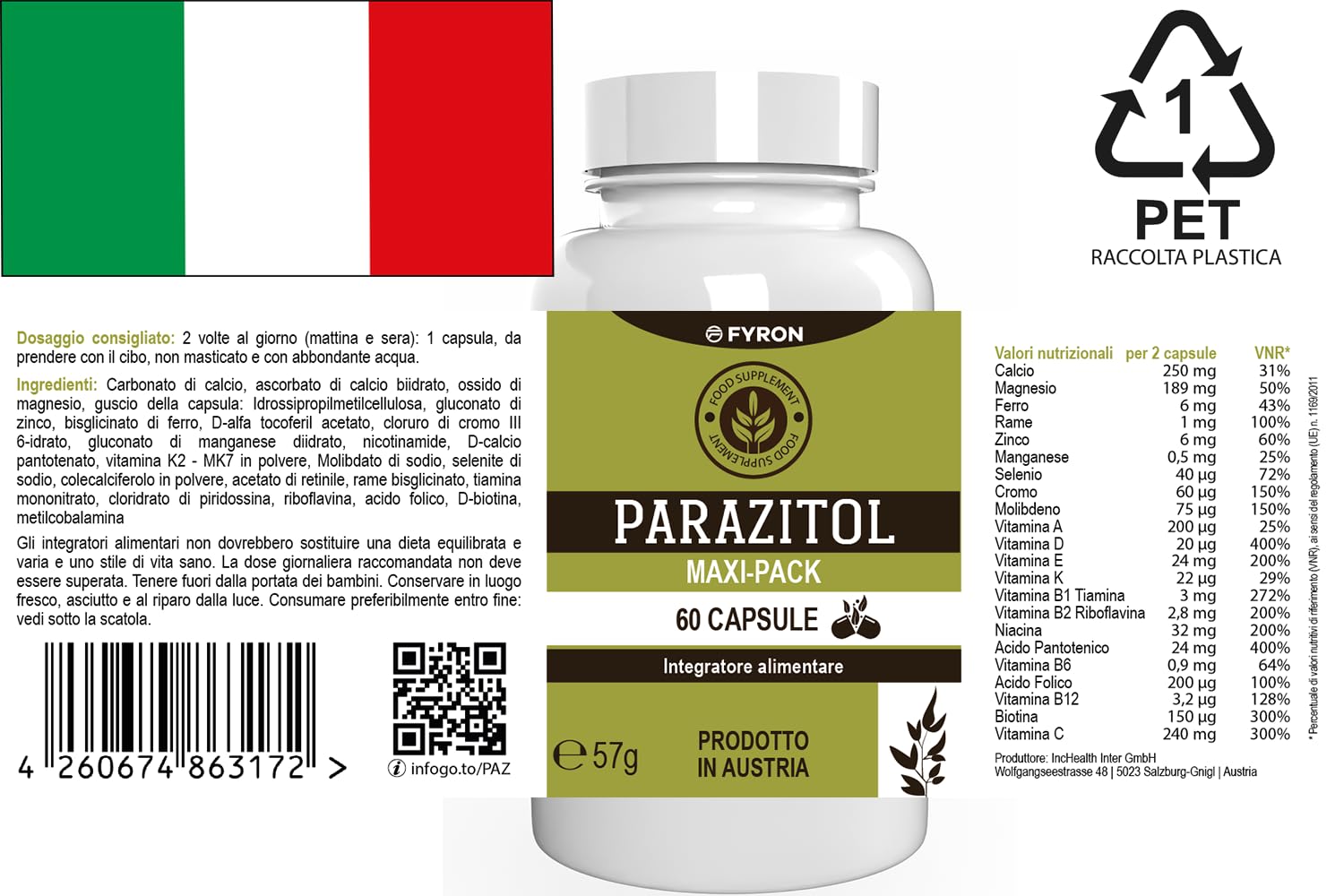 Parazitol - 180 cápsulas (3 x 60 cápsulas) - Pack de 3