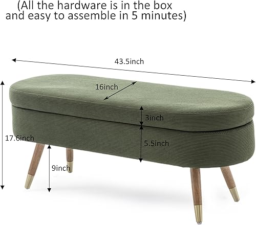 Miniatura 23 de IAFIKE Banco de almacenamiento ovalado de 43.5 pulgadas, banco otomano tapizado de tela boucle con patas de metal dorado, extremo de cama para