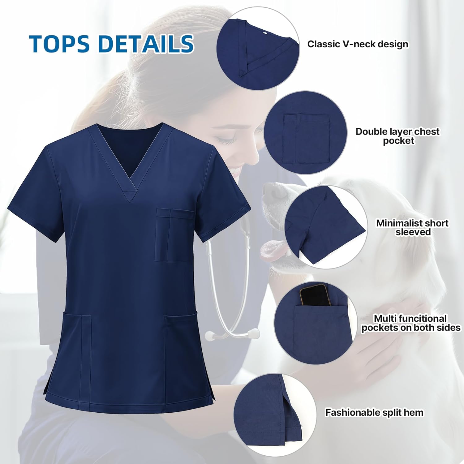 Scrubs Set for Women Nurse Uniform Jogger Suit Stretch V-Neck Scrub Top & Jogger Pant with Pockets for Nurse Workwear - Image 2