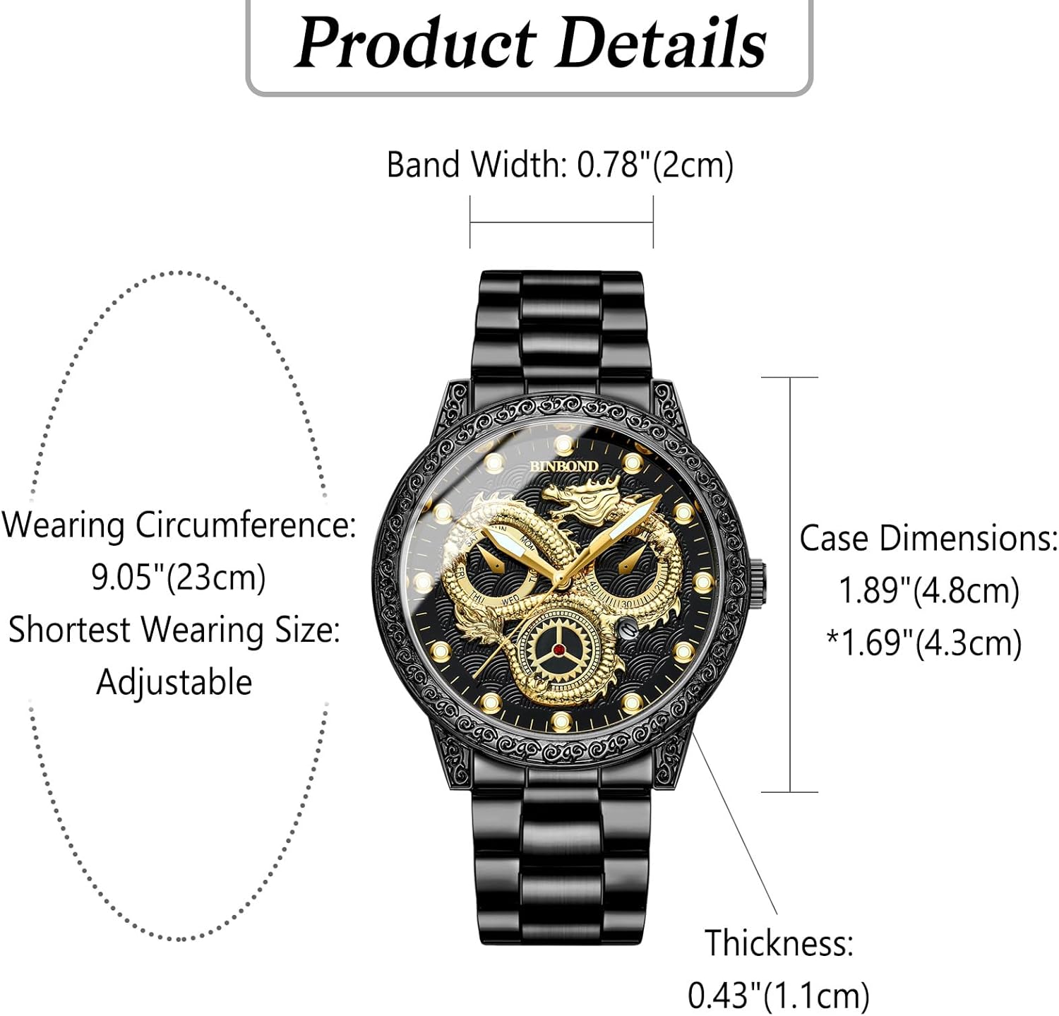 OIDEA Luxury Dragon Men's Watch: Analog Quartz Watches for Men Business Dress Wrist Watch Waterproof Luminous Date Wristwatches with Stainless Steel Strap