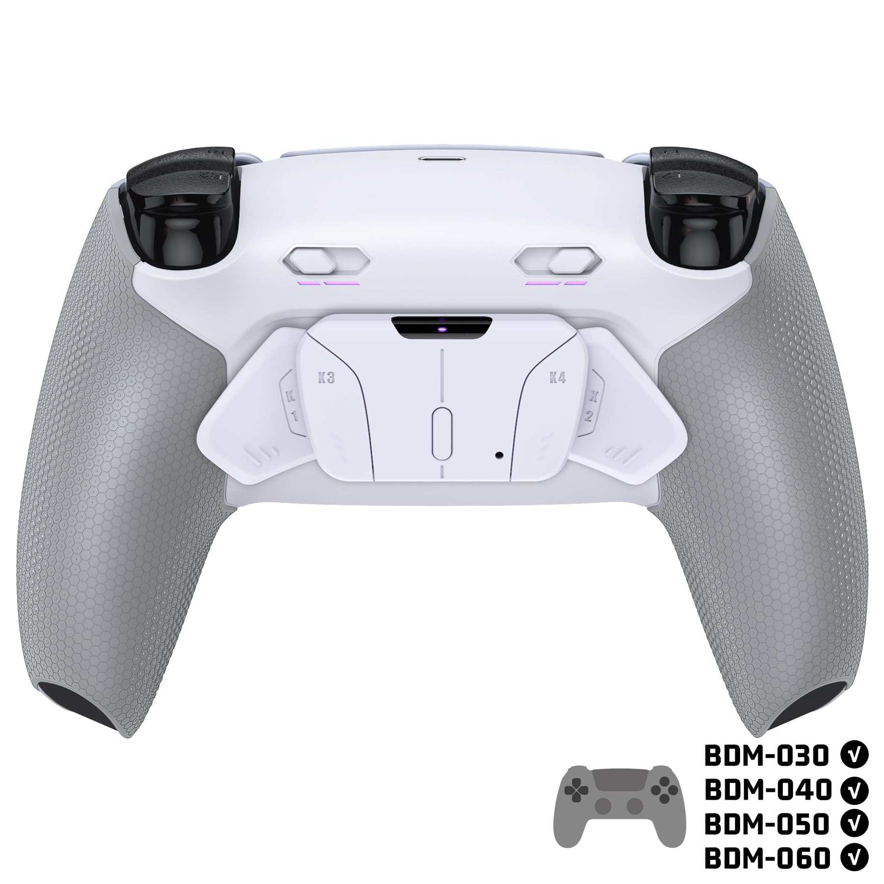 eXtremeRate RISE4 Plus MAX Remap Kit per ps5 Controller BDM-030 040 050 060, 4 Palette Posteriori Programmabili & Clicky Trigger Stop per ps5 Joystick - Senza Controller, Bianco&Grigio