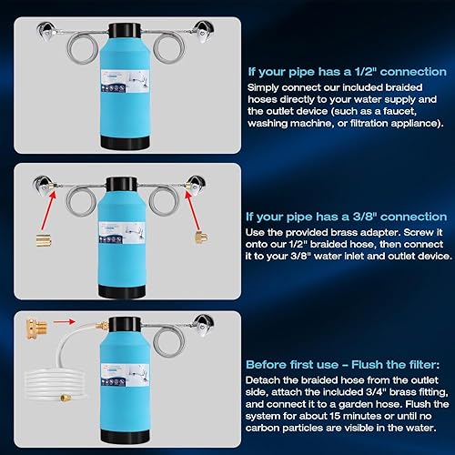 Miniatura 3 de H&G Lifestyles Filtro de agua para grifo de fregadero, sistema de filtro de agua debajo del fregadero para beber, iones mejorados KDF GAC plata,